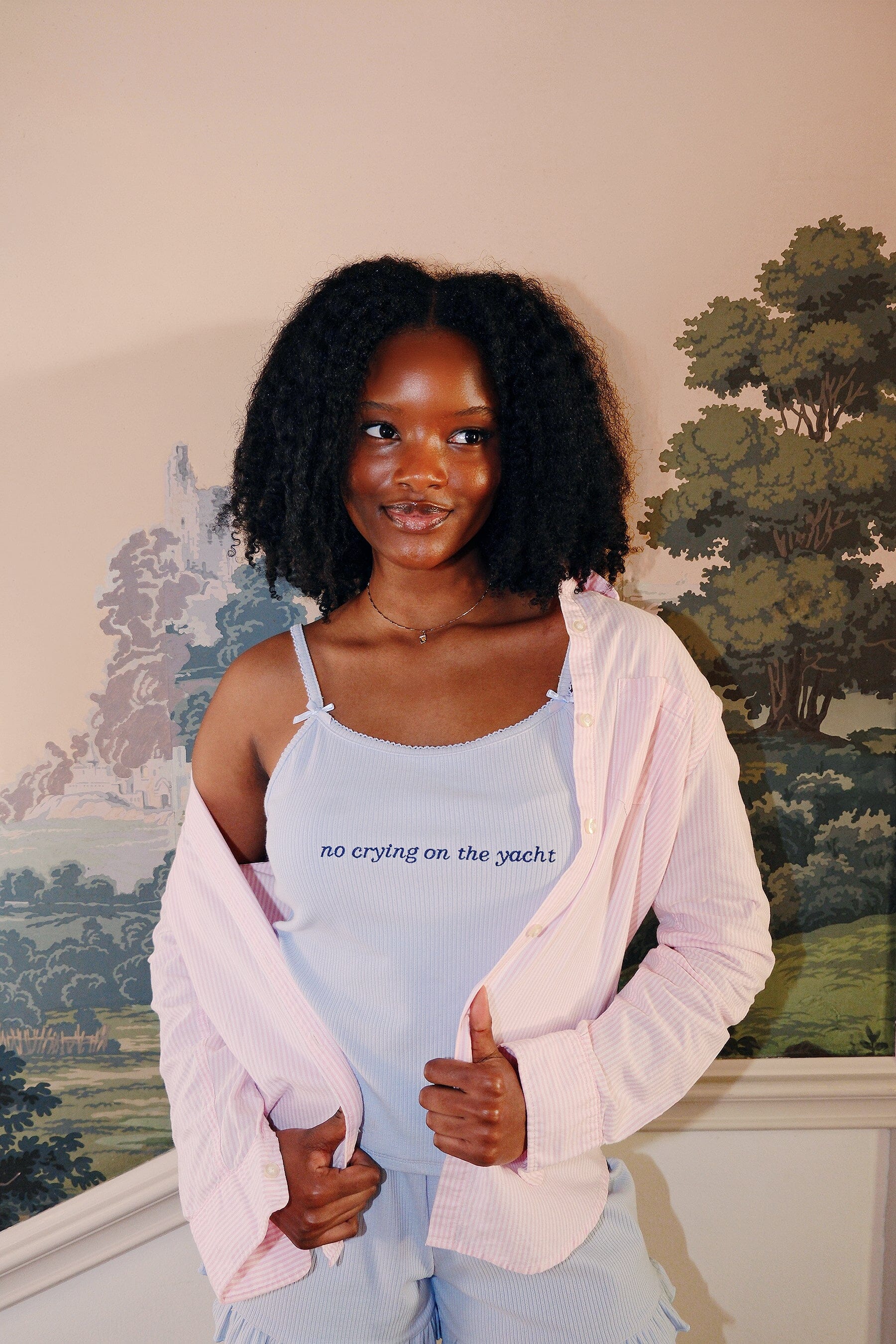 No Crying on the Yacht Embroidery Pointelle Tank Top and Short Set Clothing mure + grand 