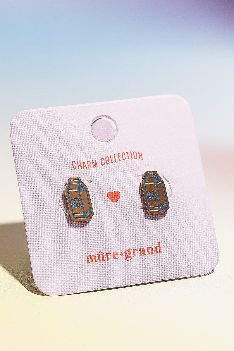 Oat Milk Enamel Charm Stud Earrings Earrings mure + grand 