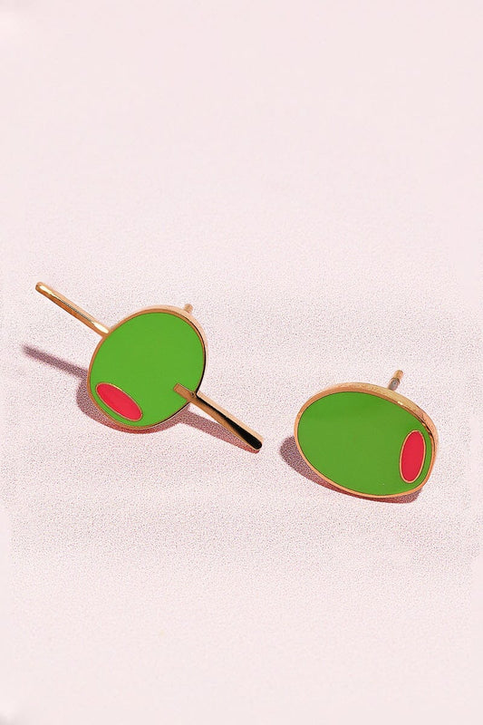 Olive You Alot Enamel Charm Stud Earrings Earrings mure + grand 