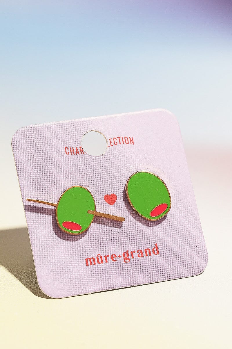 Olive You Alot Enamel Charm Stud Earrings Earrings mure + grand 