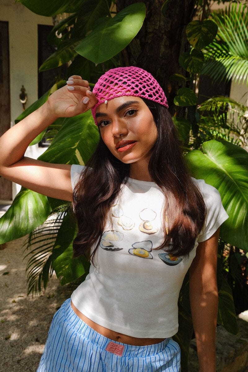 Pearl Tear Drop Crochet Summer Headpiece Hats mure + grand 