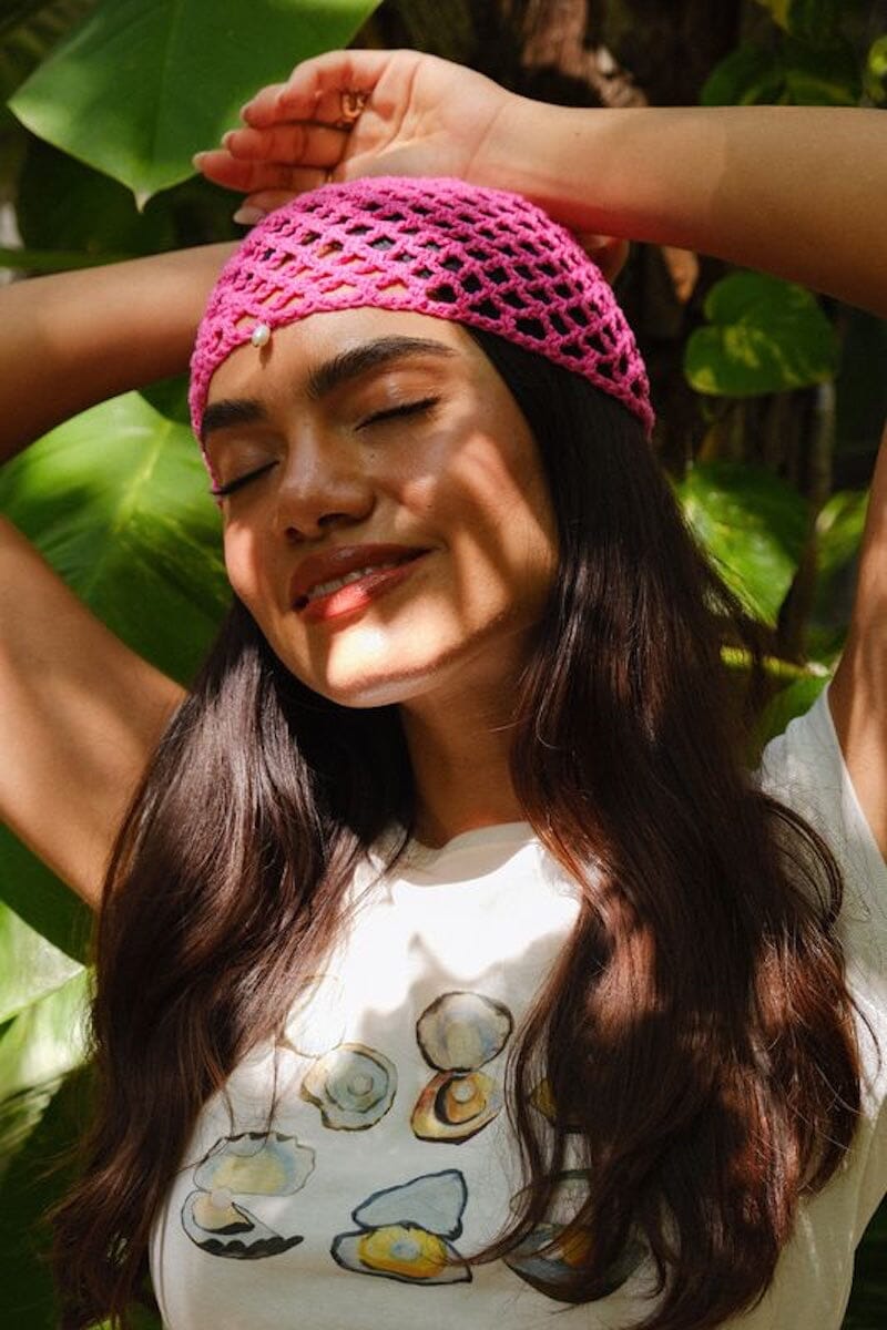 Pearl Tear Drop Crochet Summer Headpiece Hats mure + grand 
