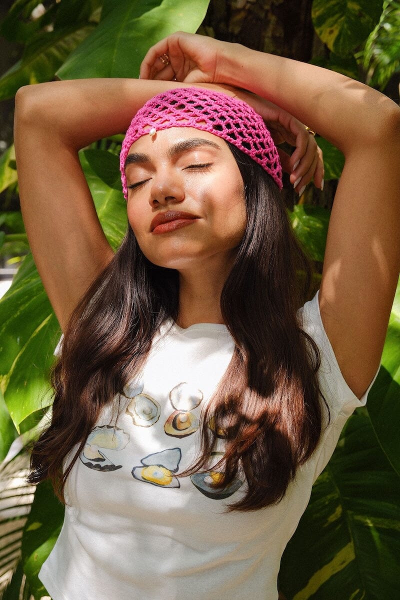 Pearl Tear Drop Crochet Summer Headpiece Hats mure + grand 
