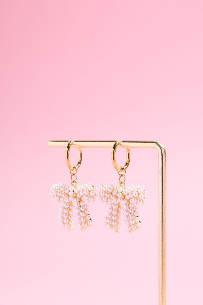 Pearly Bow Charm Dangle EarringsMure + Grand