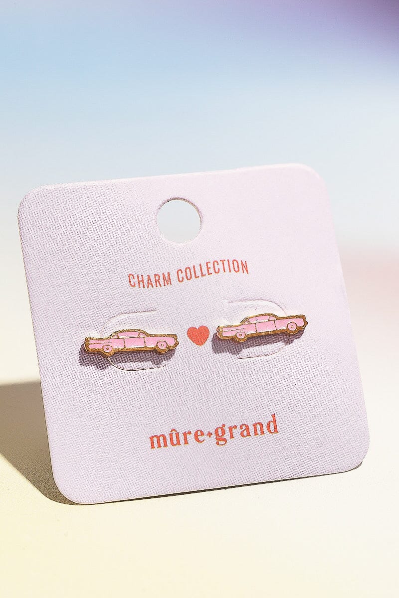 Pink Cadillac Enamel Charm Stud Earrings Earrings mure + grand 