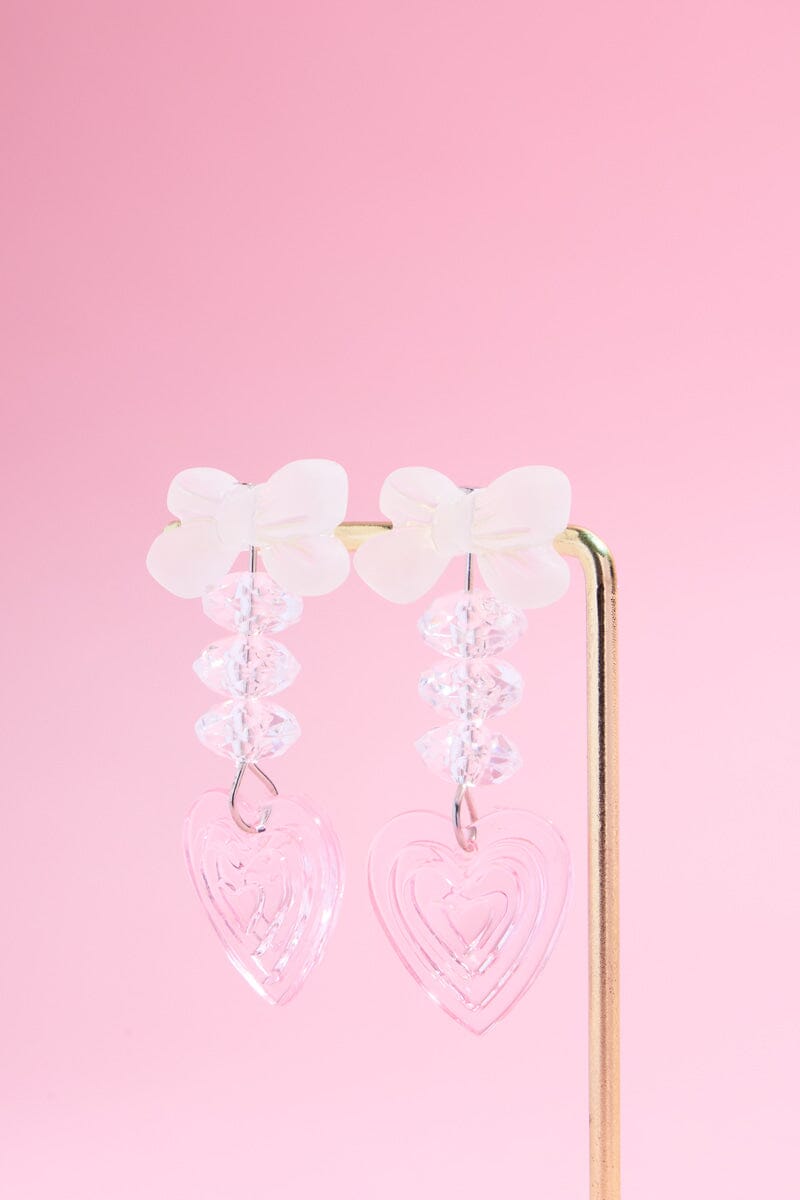 Pink Heart and Bow Charm Dangle Earrings Earrings mure + grand 