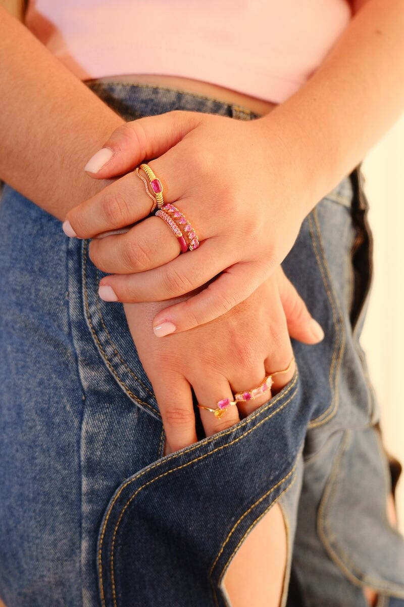 Pink Hearts Baguette Sterling Silver Ring Rings mure + grand 