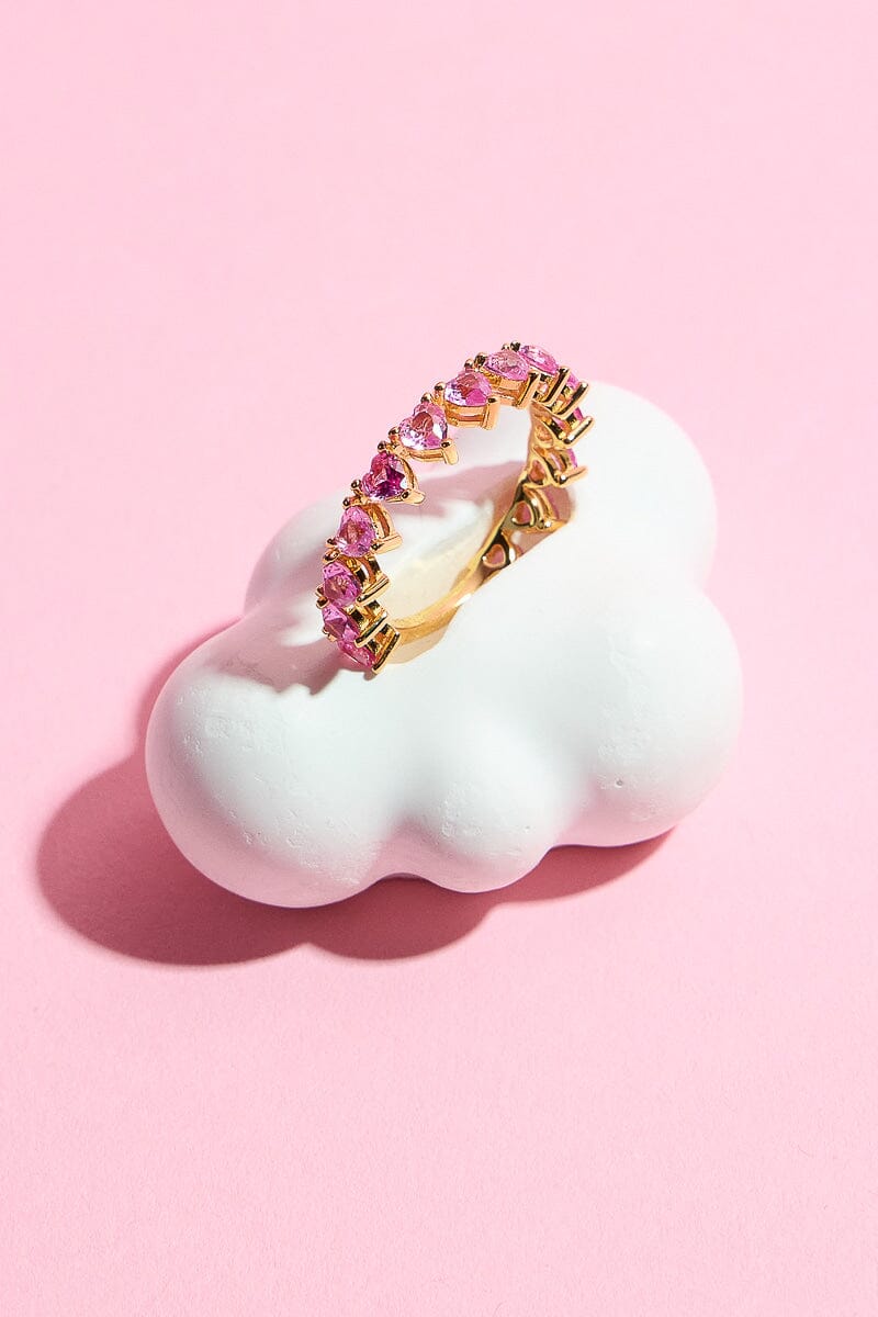 Pink Hearts Baguette Sterling Silver RingMure + Grand