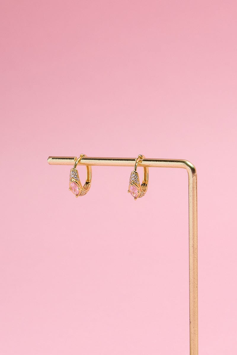 Pink Stone Sterling Silver Huggie EarringMure + Grand