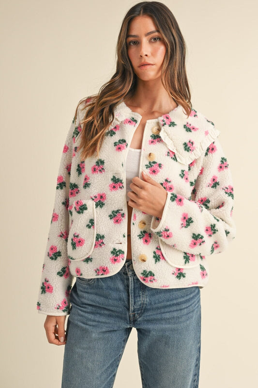 Piterpan Collar Floral Print Shearling Jacket Clothing Mable 