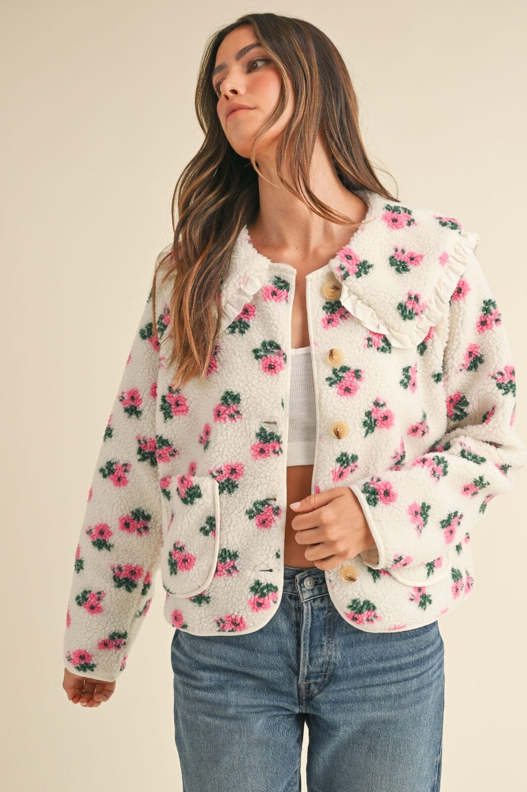 Piterpan Collar Floral Print Shearling Jacket Clothing Mable 