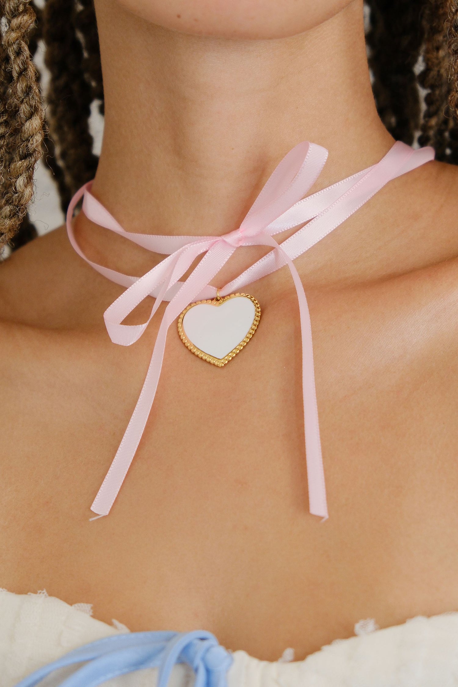 Priscilla Heart Charm Ribbon Necklace Necklaces mure + grand 