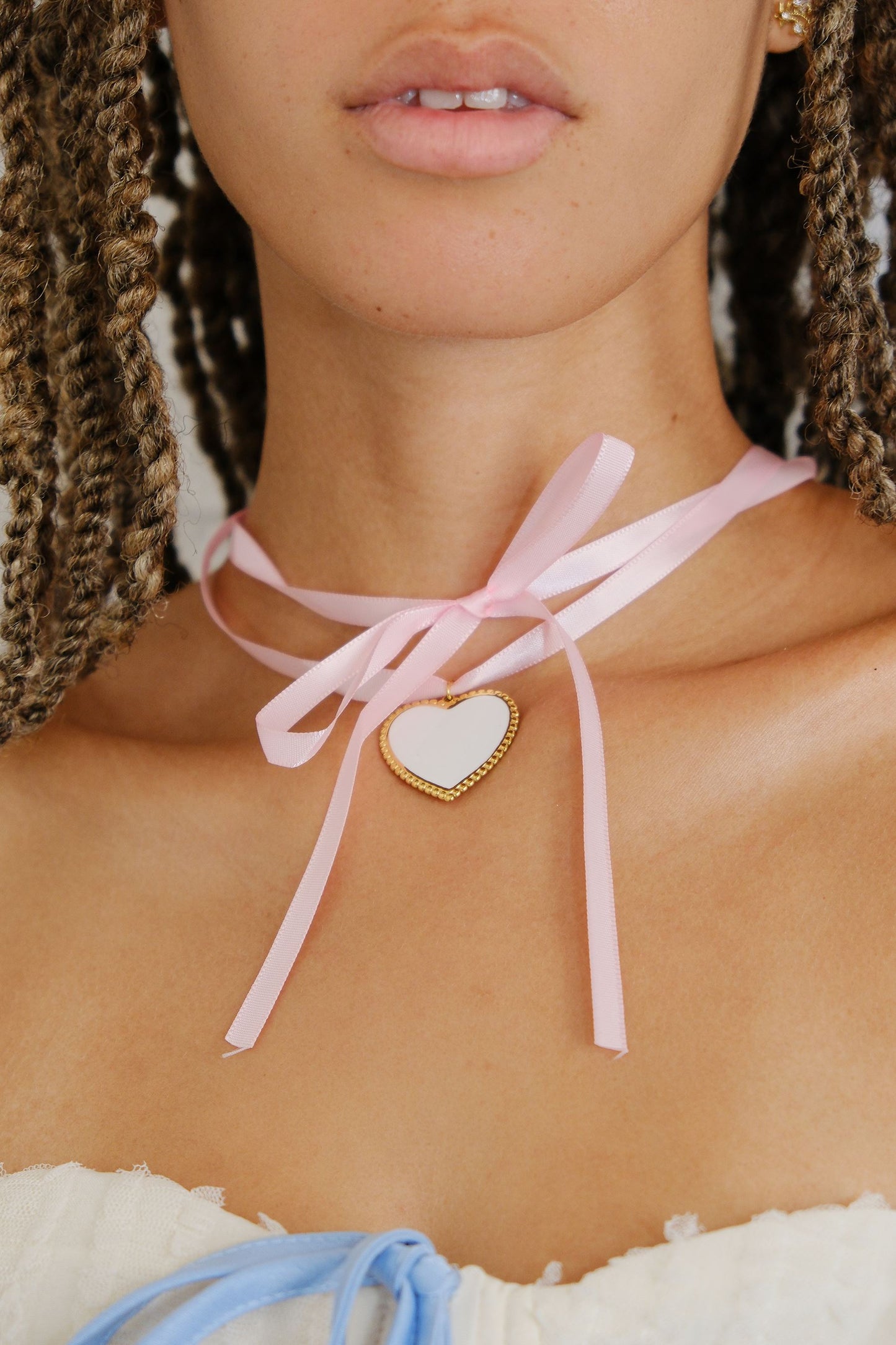 Priscilla Heart Charm Ribbon Necklace Necklaces mure + grand 