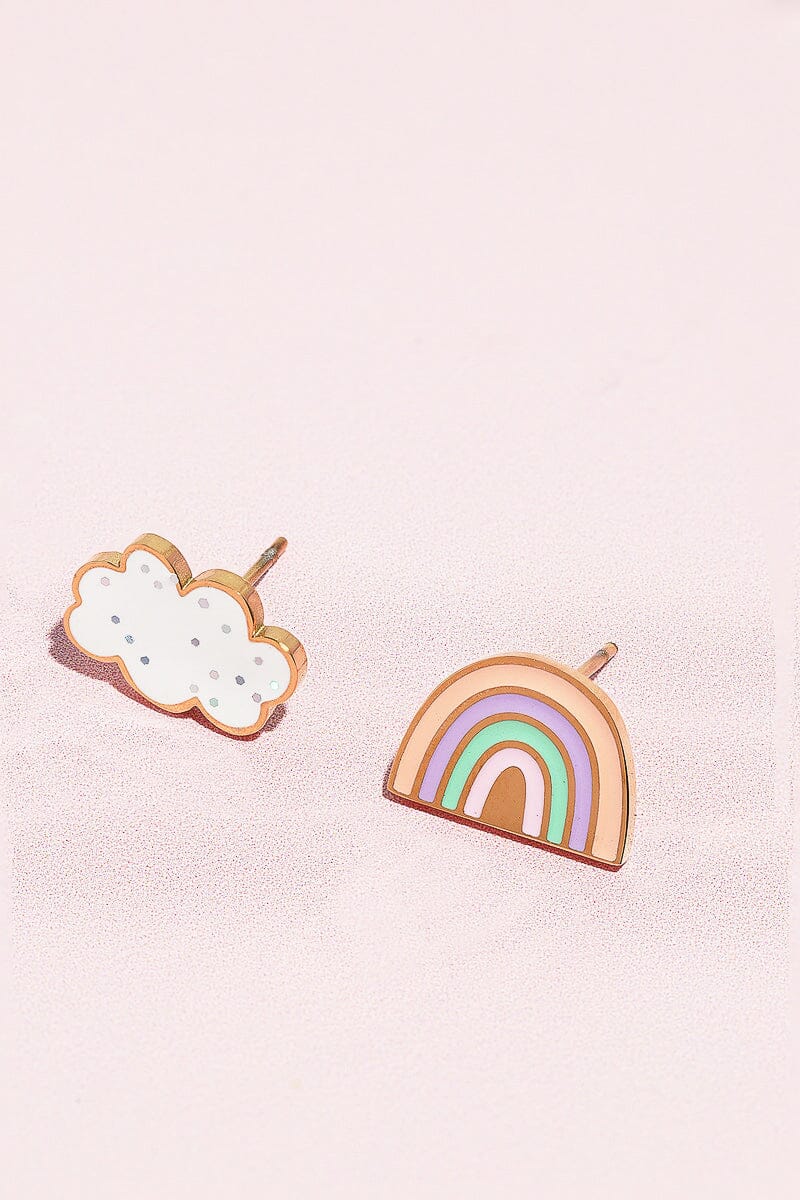 Rainbow + Cloud Enamel Charm Stud Earrings Earrings mure + grand 