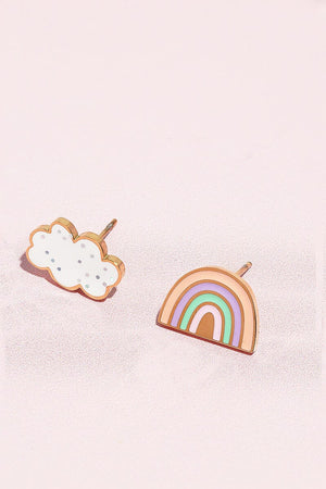 Rainbow + Cloud Enamel Charm Stud Earrings