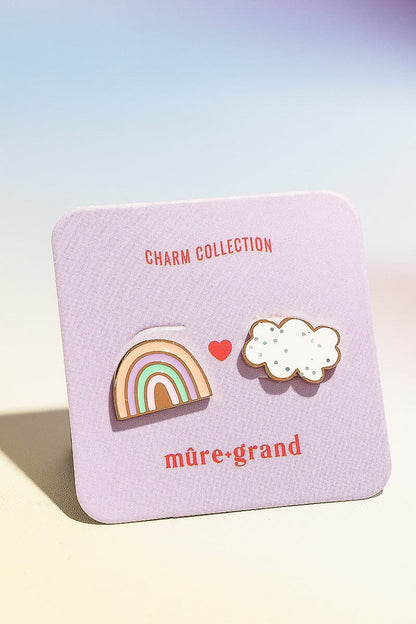 Rainbow + Cloud Enamel Charm Stud Earrings Earrings mure + grand Gold 