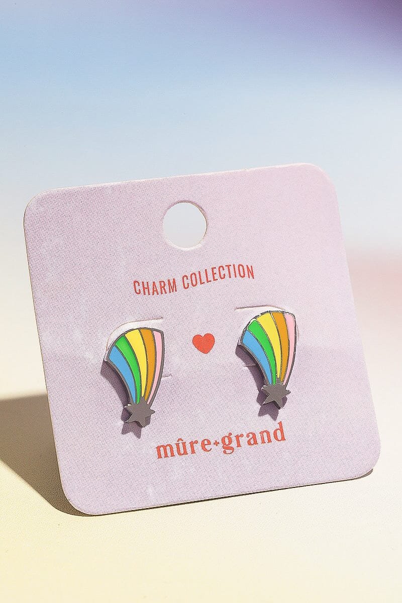 Rainbow Shooting Star Enamel Charm Stud Earrings Earrings mure + grand 