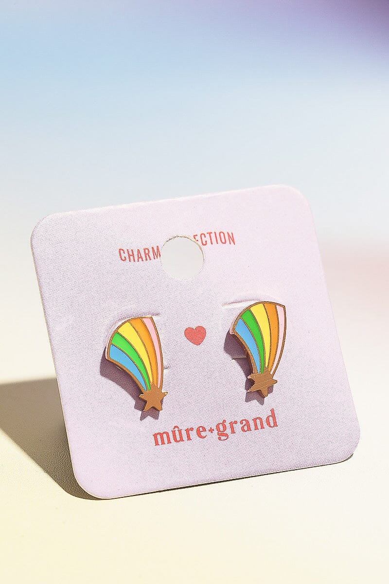 Rainbow Shooting Star Enamel Charm Stud Earrings Earrings mure + grand 