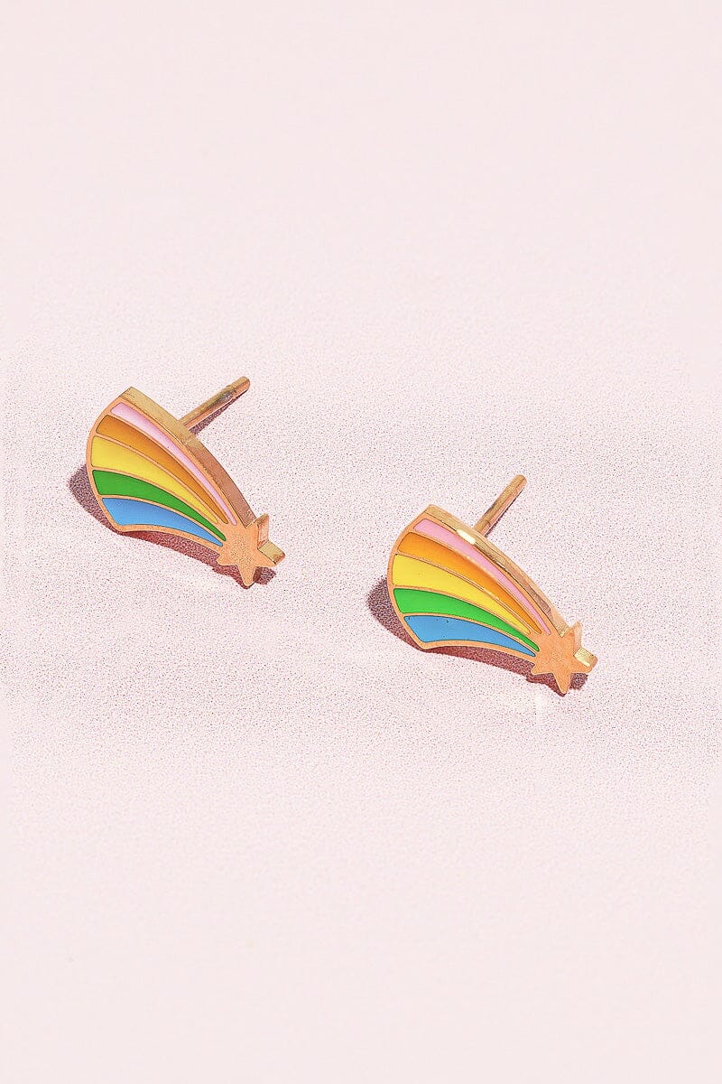 Rainbow Shooting Star Enamel Charm Stud Earrings Earrings mure + grand Gold 