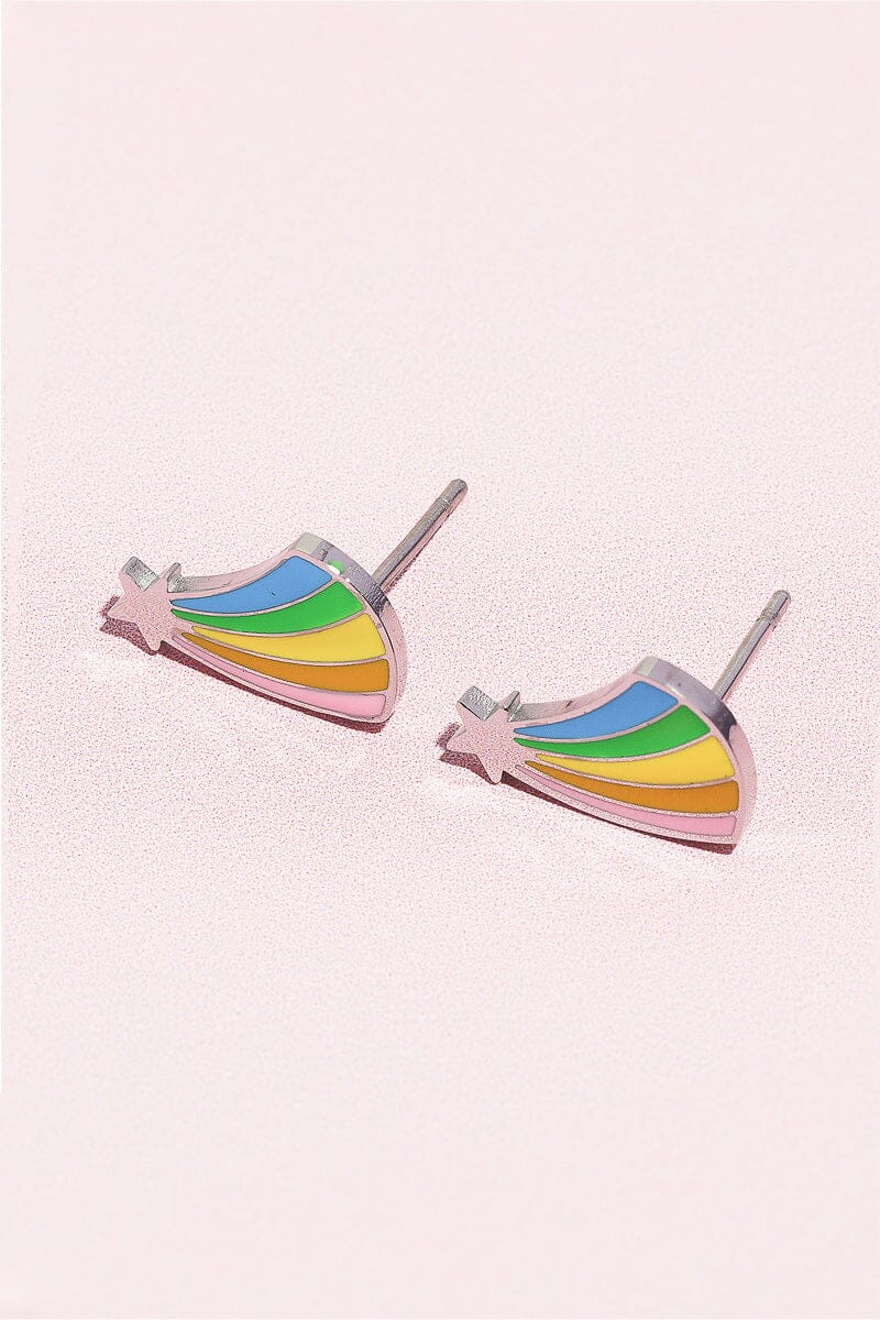 Rainbow Shooting Star Enamel Charm Stud Earrings Earrings mure + grand Silver 