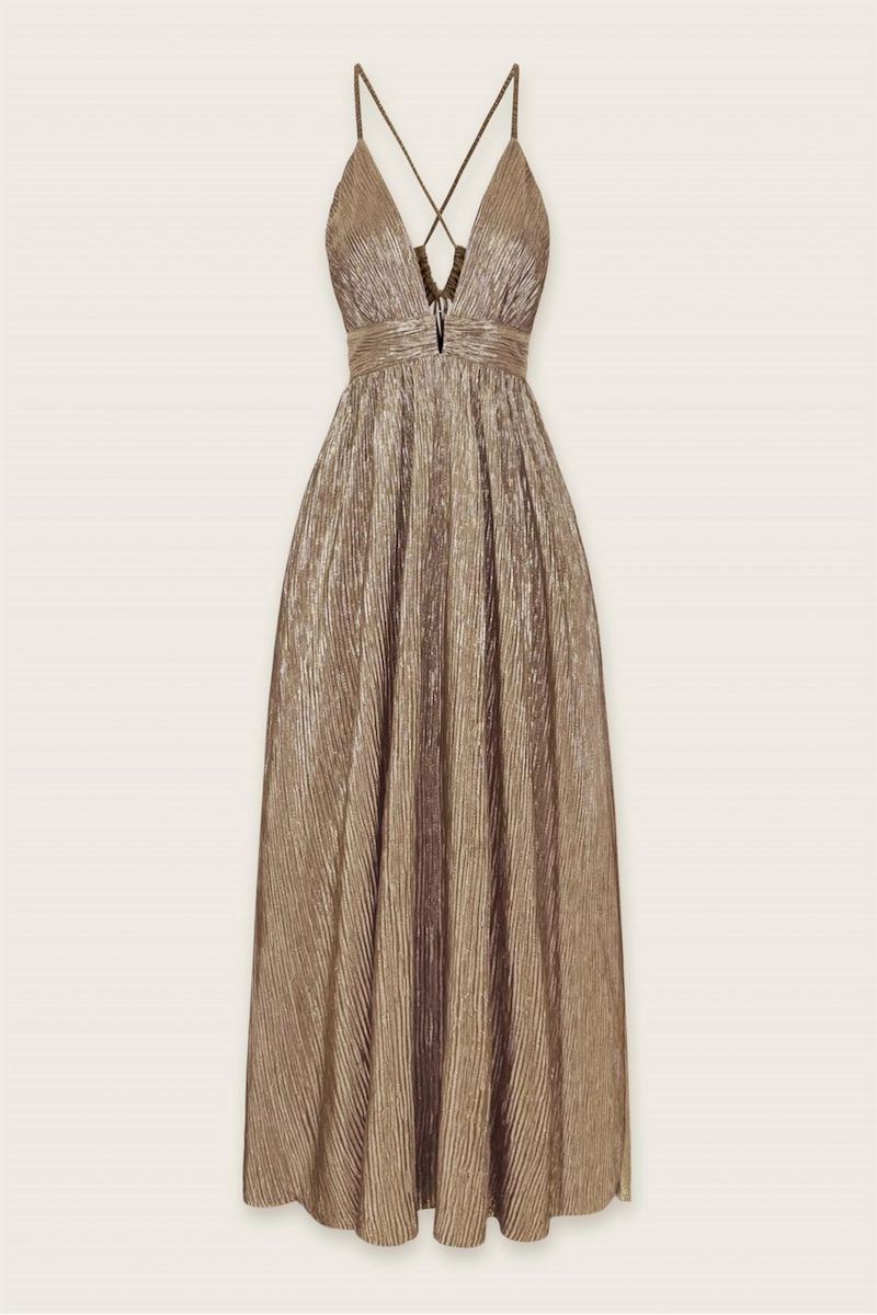 Rasha Gold Foiled Plunging Maxi Dress Clothing Dress Forum 