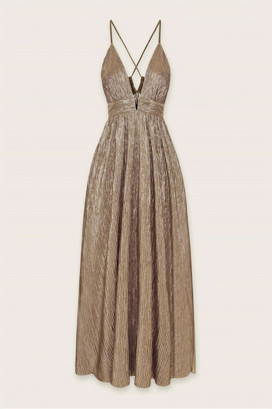 Rasha Gold Foiled Plunging Maxi Dress Clothing Dress Forum 