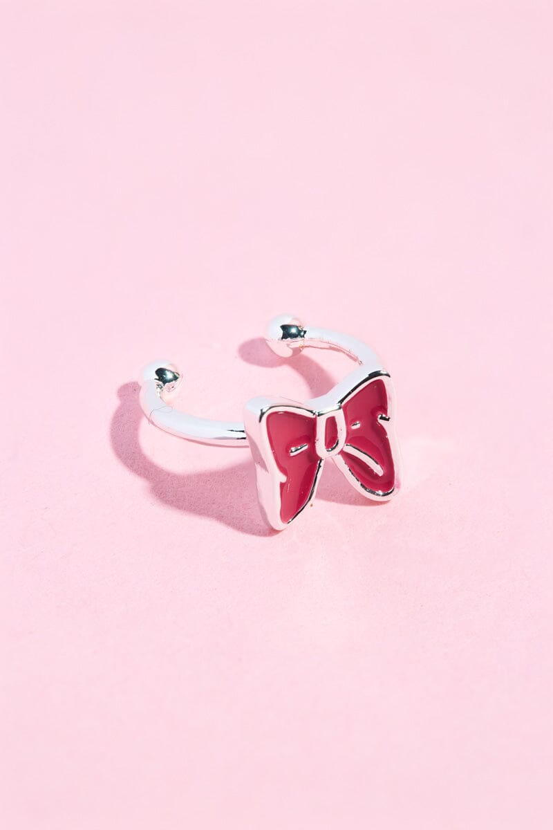 Red Bow Ear Cuff Earring mure + grand Silver 