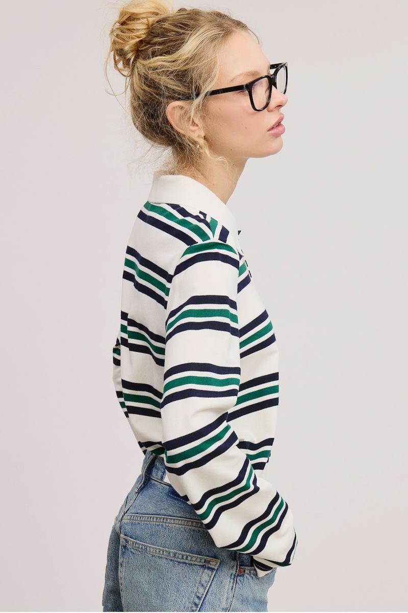Rida Boxy Fit Striped Knit Polo Sweatshirt Clothing mimosa 