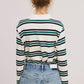Rida Boxy Fit Striped Knit Polo Sweatshirt Clothing mimosa 