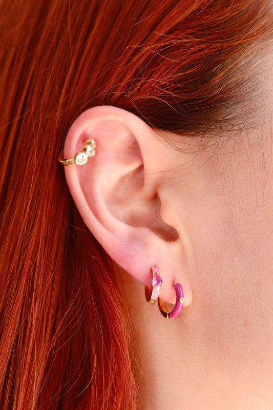Sadie Enamel Sterling Silver Huggie Earrings Earrings mure + grand Pink 