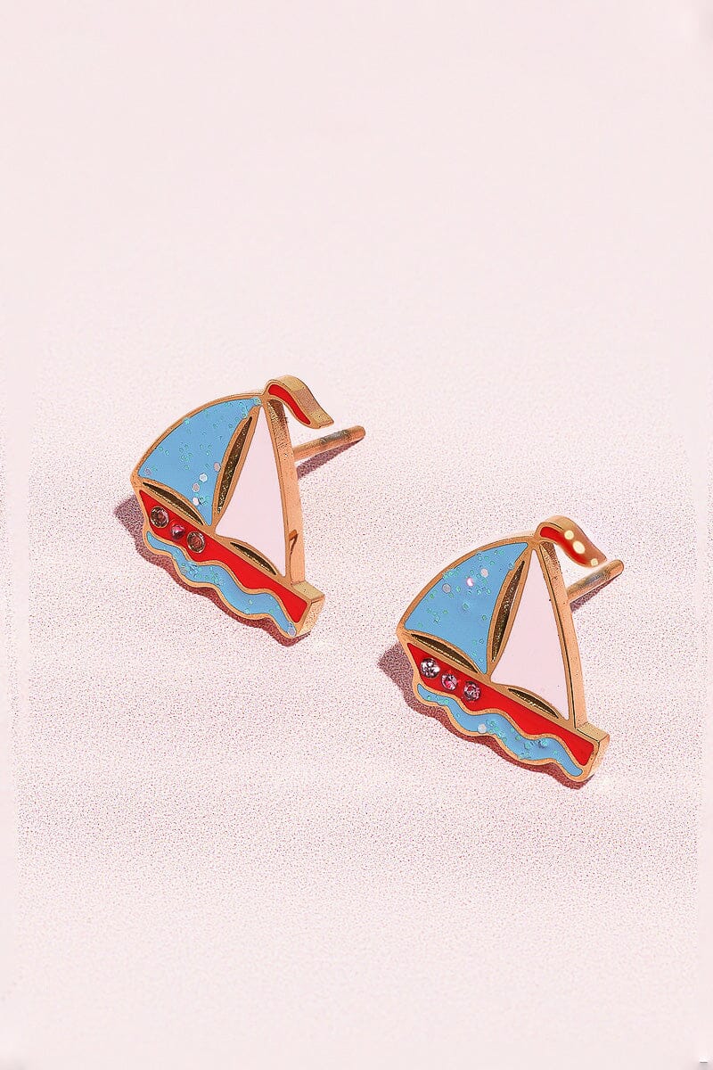 Sail Away Enamel Charm Stud Earrings Earrings mure + grand Gold 