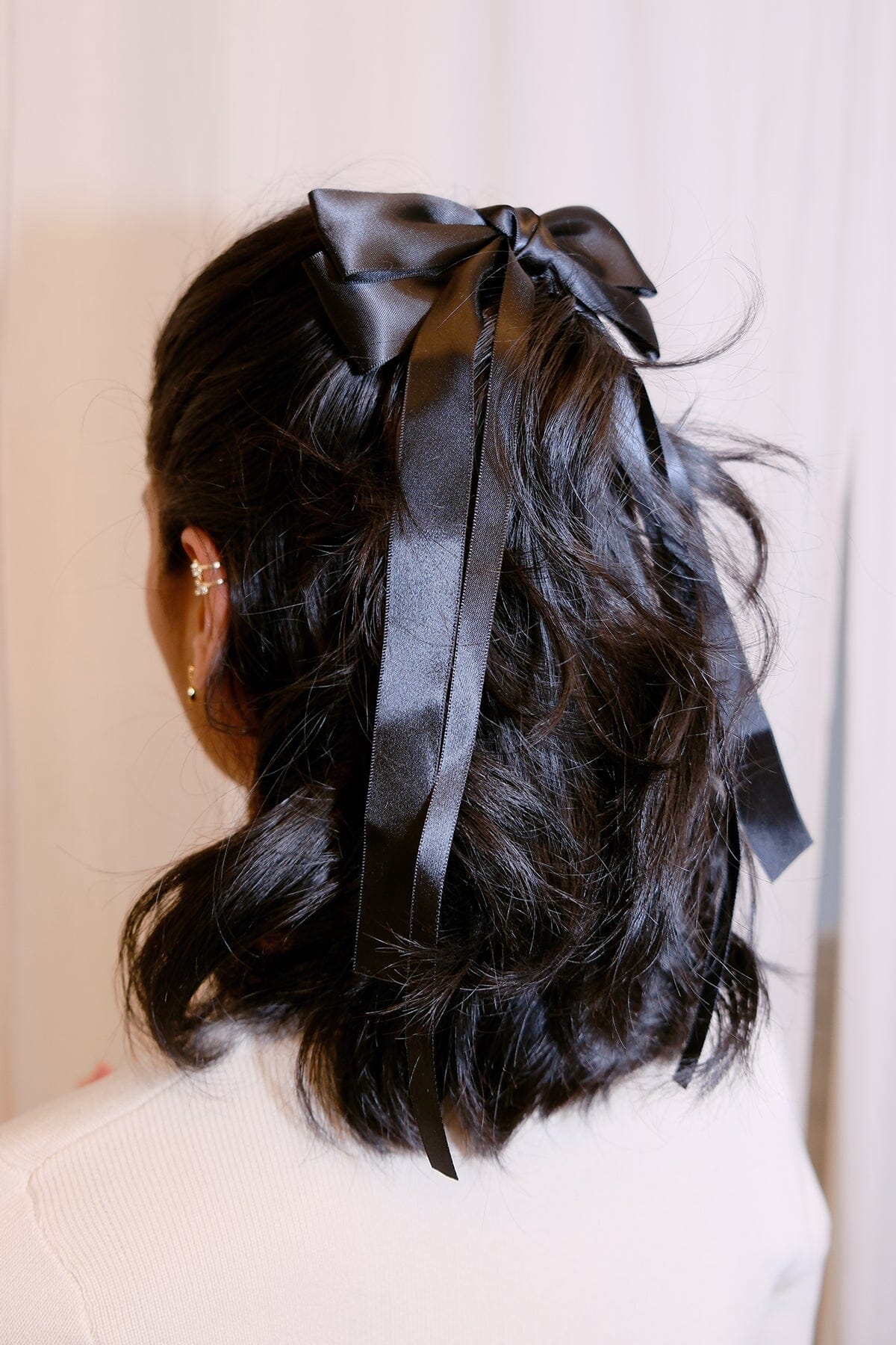 Satin Bow Hair Clip Hair Accessory mure + grand Black 