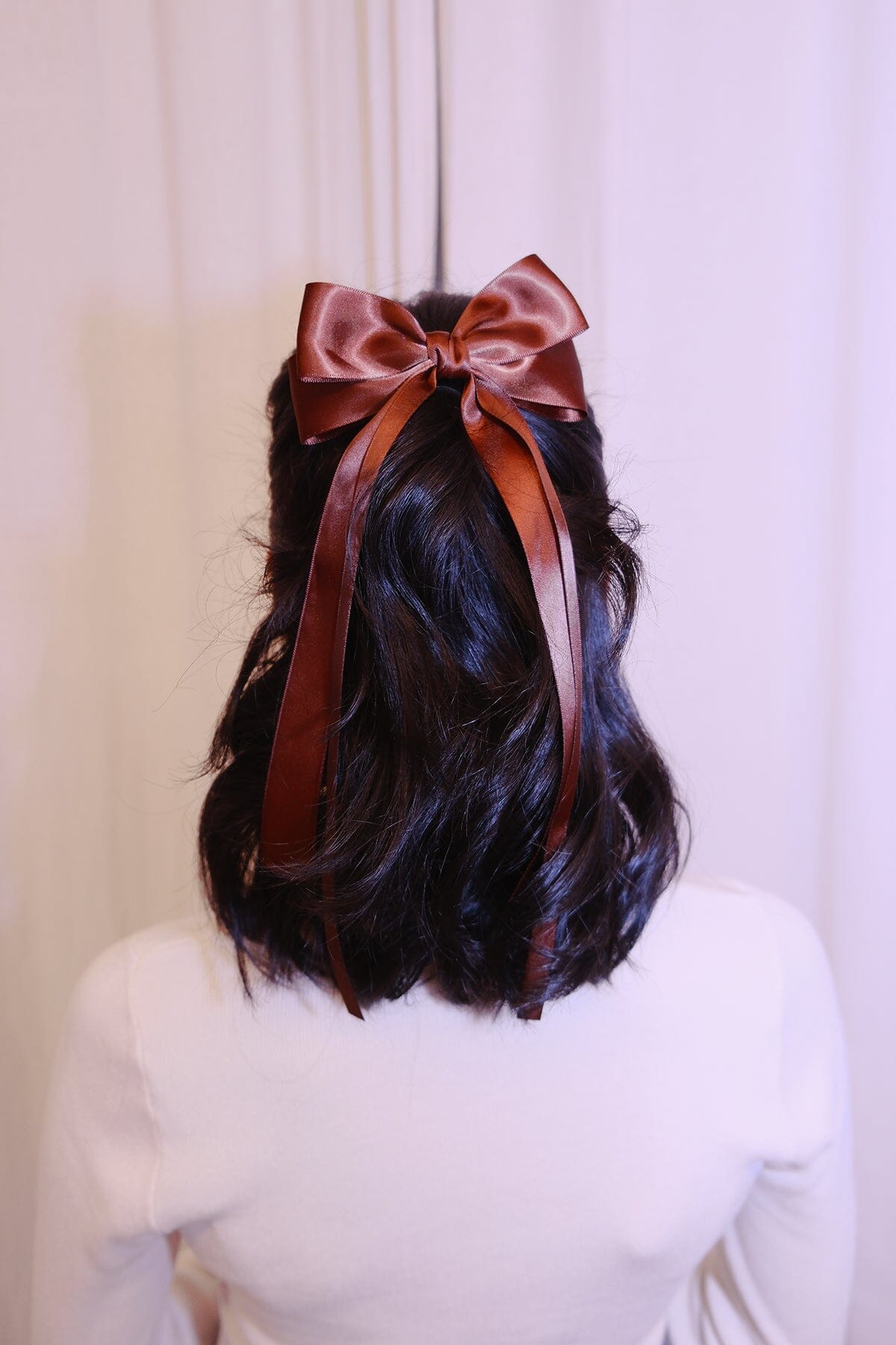 Satin Bow Hair Clip Hair Accessory mure + grand Dark-Brown 