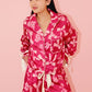 Satin Bow Prints Tied Cuffs Detail Pajama Set Pajamas Peach Love 