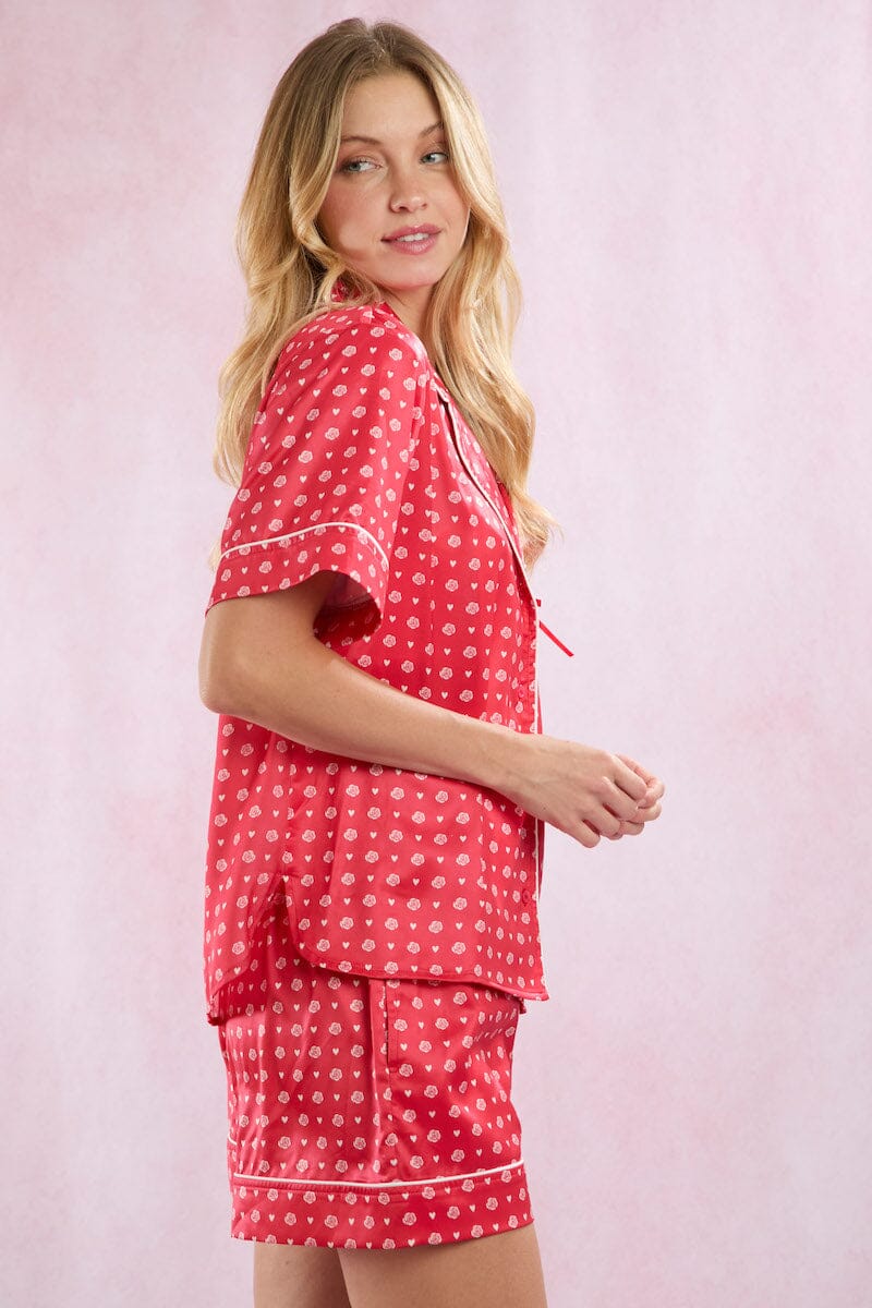 Satin Rose Prints Pajama Set Pajamas Peach Love 