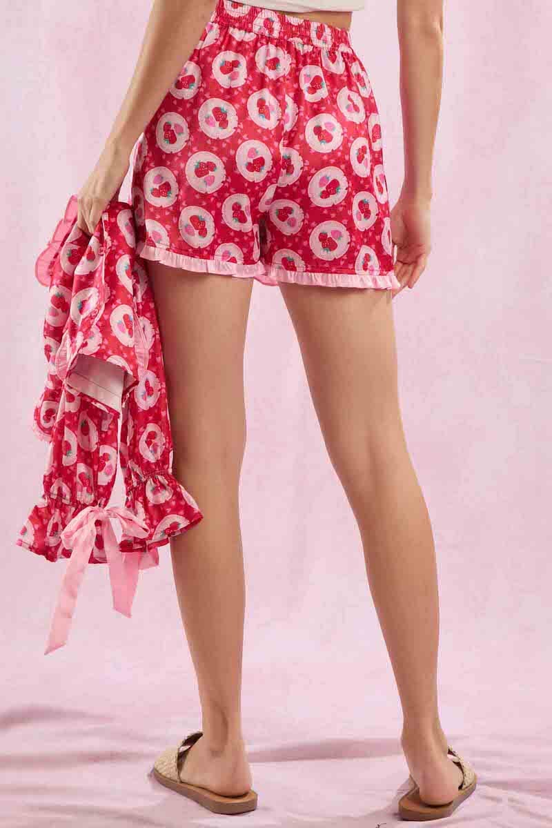 Satin Strawberry Love Prints Pajama Set Pajamas Peach Love 