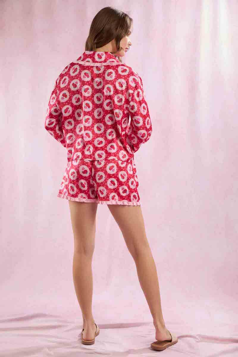 Satin Strawberry Love Prints Pajama Set Pajamas Peach Love 