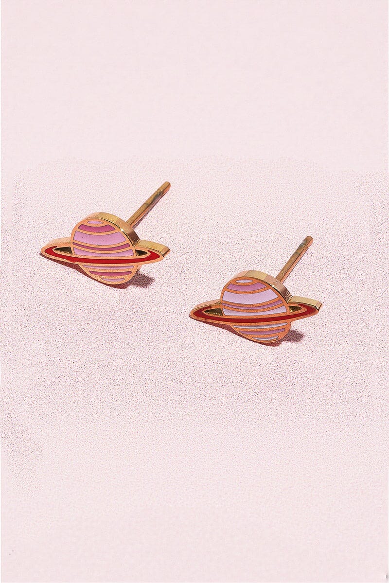 Saturn Enamel Charm Stud EarringsMure + Grand