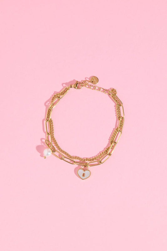 Seashells Pearl and Love Heart Charm Chain Bracelet Bracelet mure + grand 