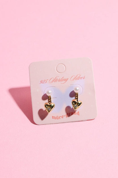 Shinny Heart and Pearl Sterling Silver Stud Earring Earrings mure + grand Gold 