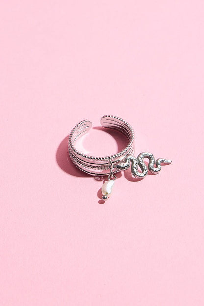 Snake Pearl Adjustable Stacking Ring Necklaces mure + grand Silver 