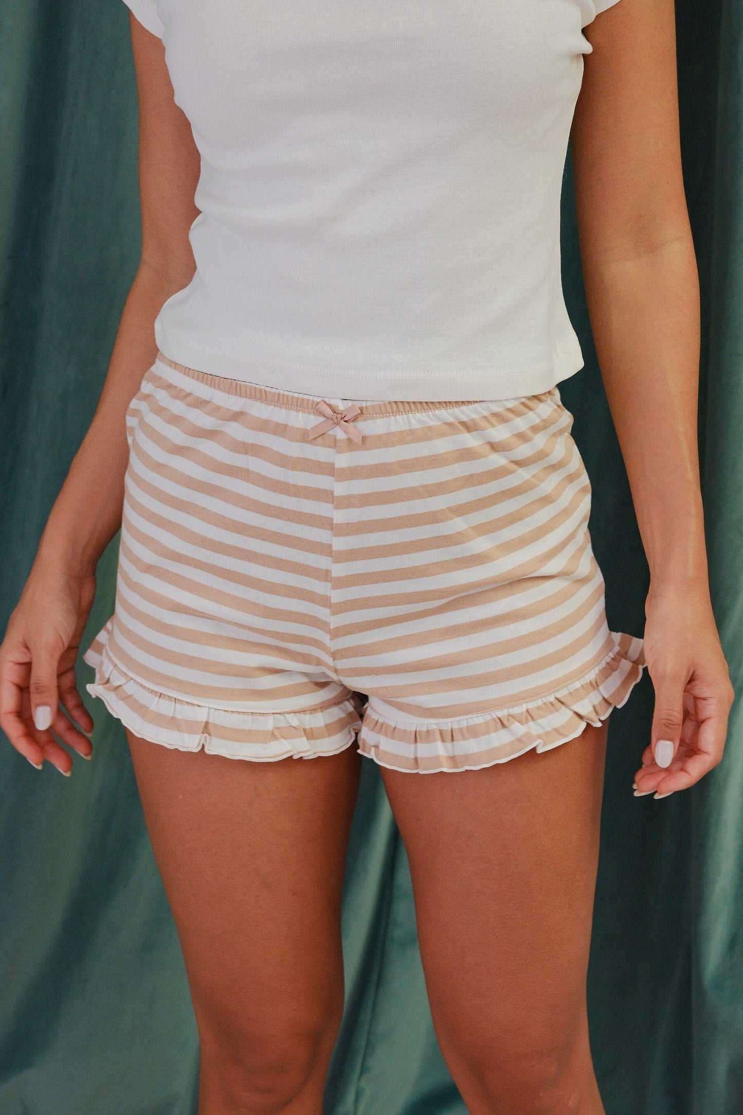 Sofia Stripe Ruffle Shorts Clothing mure + grand Sand S 