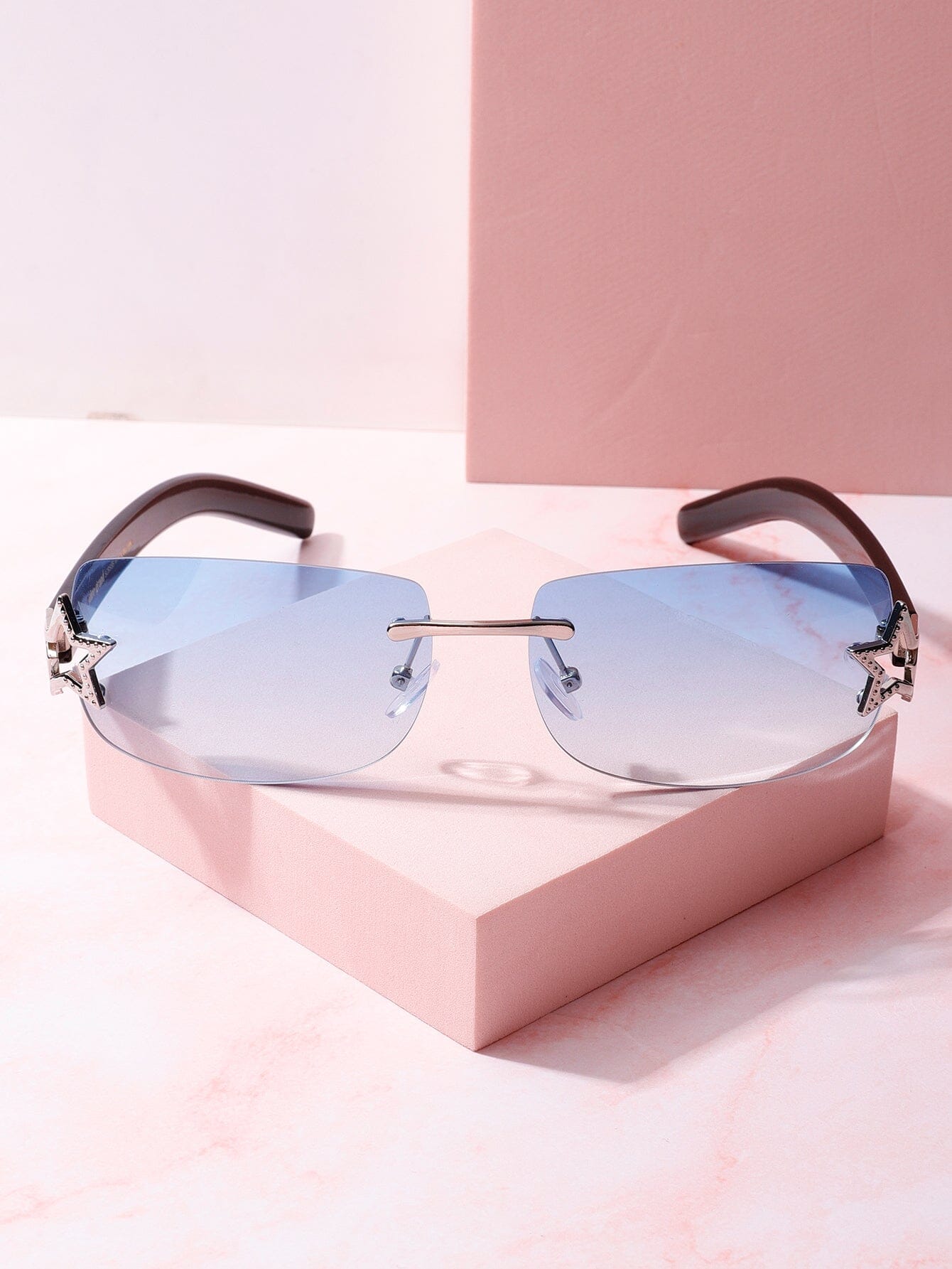 Space Cowboy Rimless Sunglasses Sunglasses mure + grand Silver/Blue 