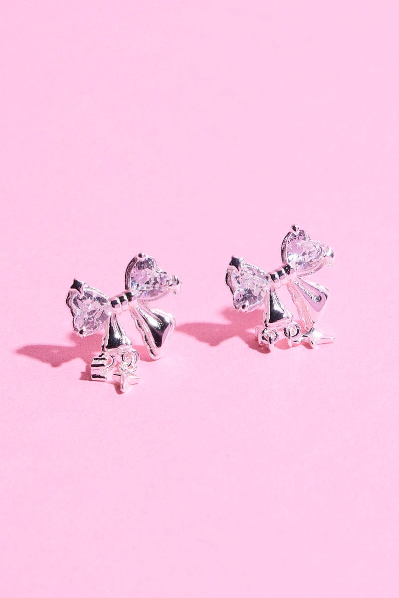 Sparkle Bow Sterling Silver Stud Earrings Earrings mure + grand Silver 