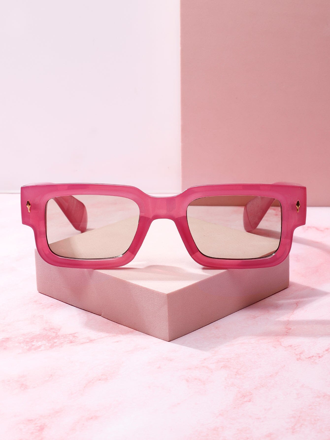 SPF Square Frame Sunglasses Sunglasses mure + grand Pink/Green Lens 