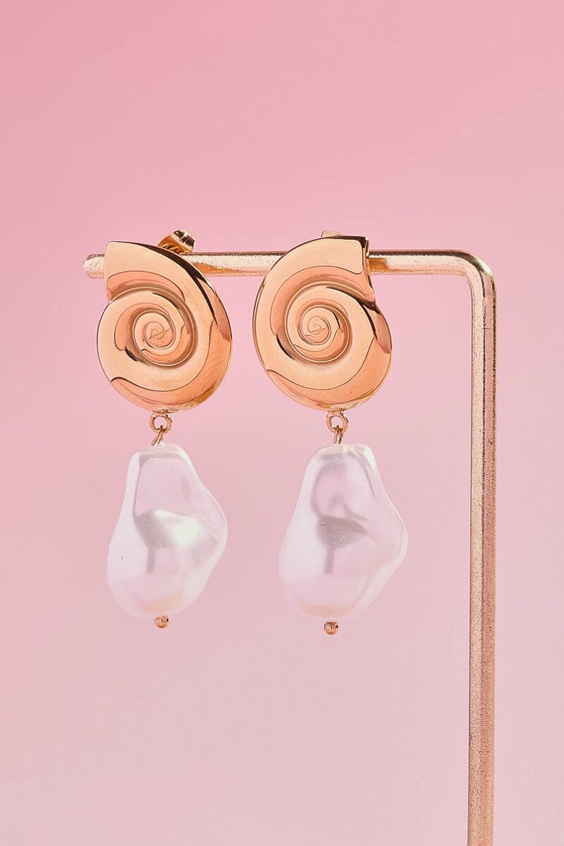 Spiral Shell & Pearl Drop Statement Earrings Earrings mure + grand 