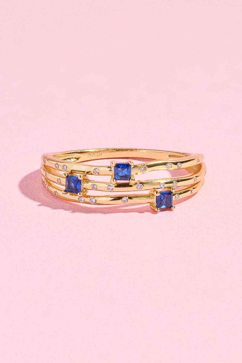 Starry Sapphire Triple Band Sterling Silver Ring Ring mure + grand 