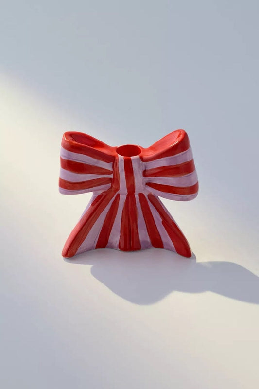 Striped Bow Taper Candle Holder Home Decor DOIY Designs 