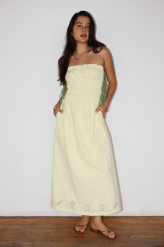 Sunshine Ruched With Embroidery Maxi Tube Dress Clothing Bailey Rose 