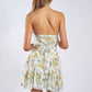 Tansy Flower Print Front Tie Strapless Mini Dress Clothing Sky to Moon 